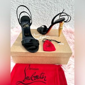 CHRISTIAN LOUBOUTIN LIP QUEEN PATENT RED SOLE SANDALS